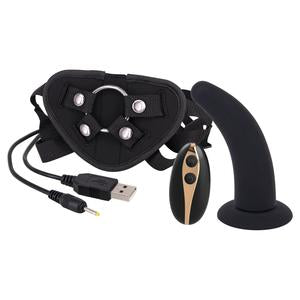 Seven Creations 5” Vibrating Strap-On & Harness - Black