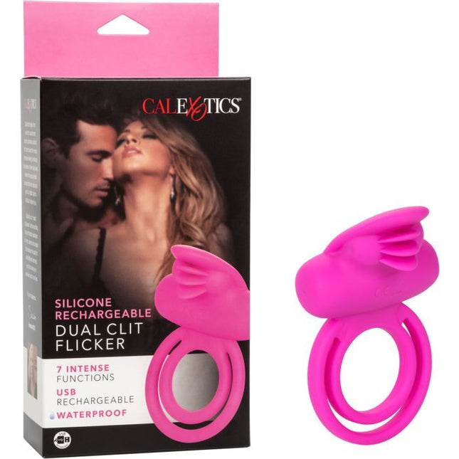 Dual Clit Flicker Vibrating Cock Ring in Pink